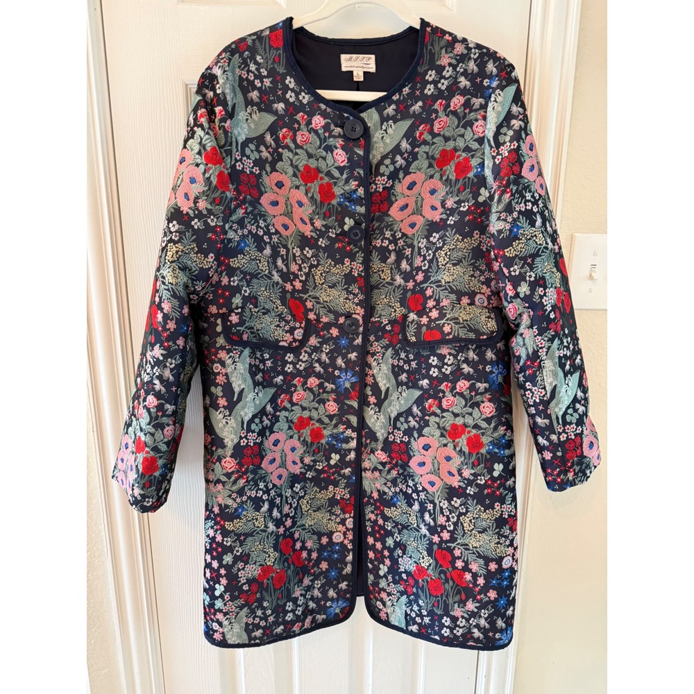 Max Studio L Embroidered Floral Tapestry Long Coat Maximalist Folk Boho - Picture 2 of 10